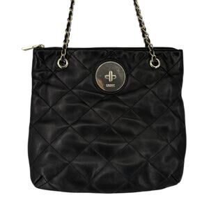 DKNY Quilted Leather Purse Black Gold Chain Crossbody Designer Adjustable